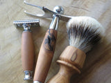 Handmade shaving set in African Wild Olive wood.