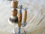 Handmade shaving set in African Wild Olive wood.