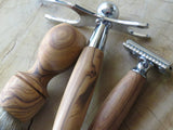 Handmade shaving set in African Wild Olive wood.