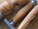 Handmade shaving set in African Wild Olive wood.