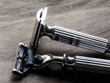 Cartridge/Safety Razor in white chrome vertical pattern - Bundubeard