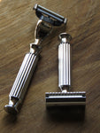 Cartridge/Safety Razor in white chrome vertical pattern - Bundubeard